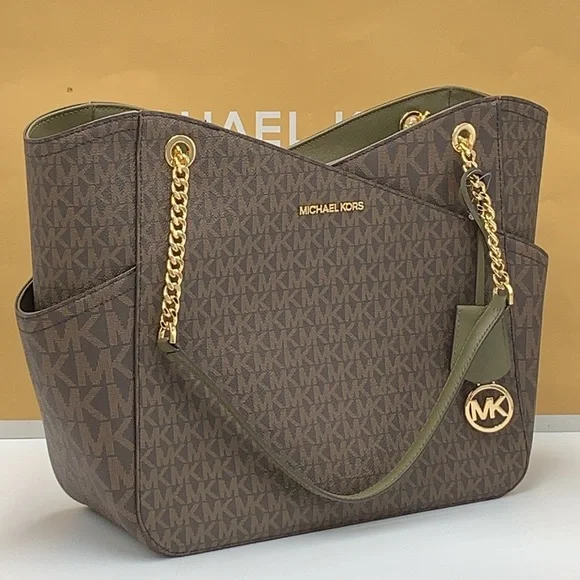 MICHAEL KORS
Jet Set Large Logo Tote Chain Shoulder Bag
COLOR OLIVE
NWT - Picture 7 of 16